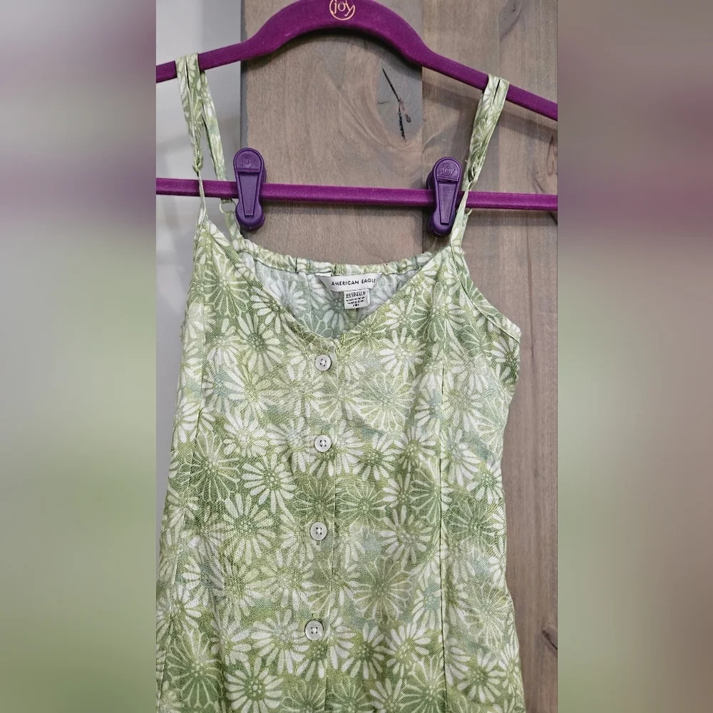 AMERICAN EAGLE Floral Button-Front V-Neck Mini Dress. Green. XS. NWT - Picture 10 of 13